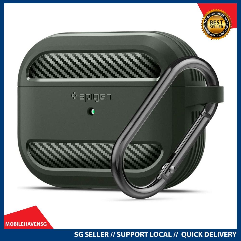 instock Spigen Compatible for AirPods Pro Case Rugged Armor Military Green Mobile Phones Gadgets Mobile Gadget Accessories Cases Sleeves on Carousell