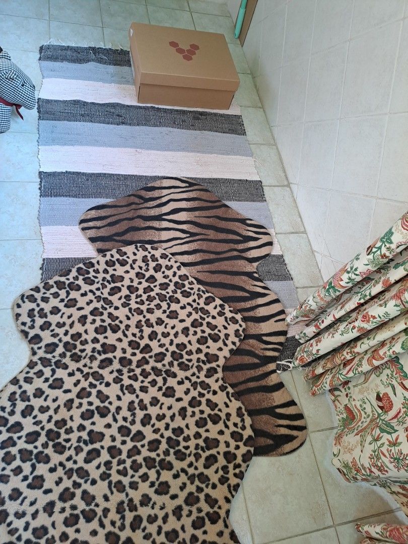 Large Ikea woven mat & 2 animal skin design mats, Furniture & Home