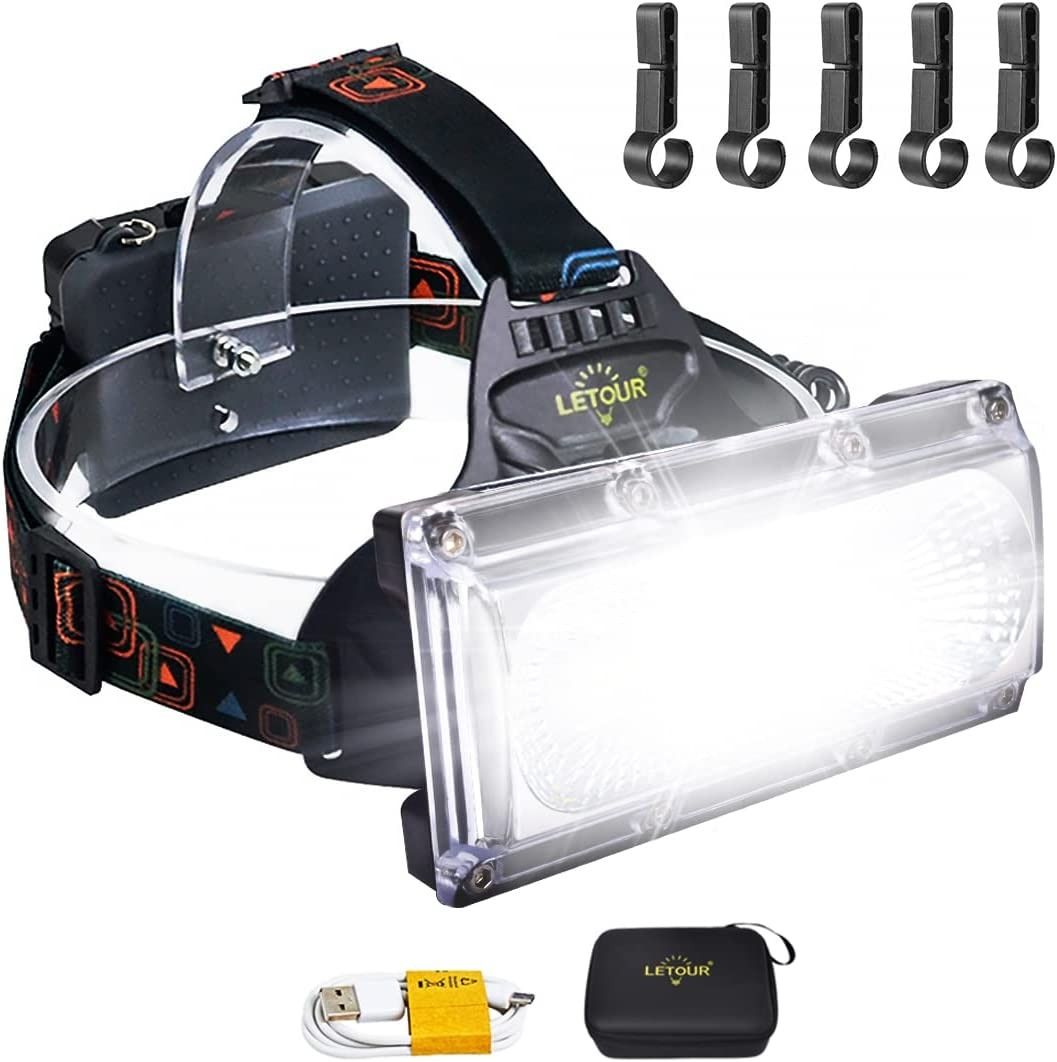 LED Headlamp LETOUR 1800 Lumen Rechargeable Headlamp COB High Bright  Headlight Modes Adjustable IP65 Waterproof Lightweight Work Light for  Hard Hat Camping Cycling Hunting Fishing Climbing Outdoor, Furniture  Home  Living,