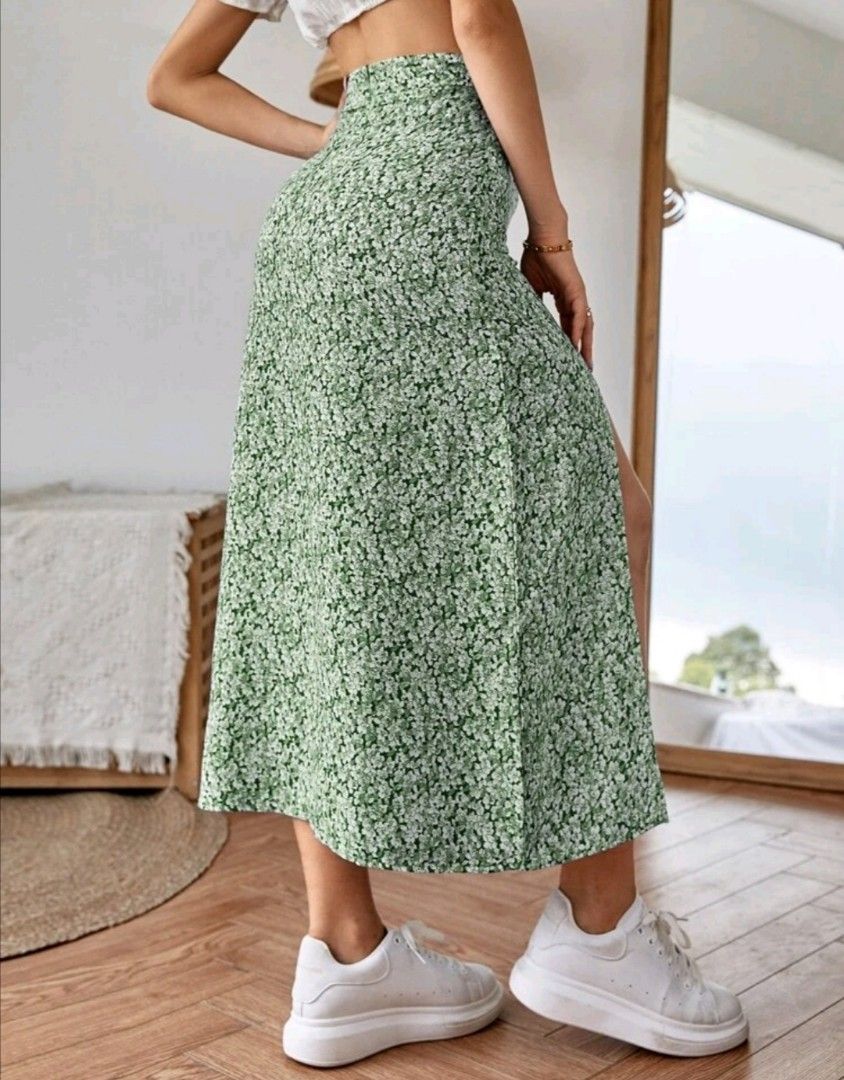 Green floral skirt top