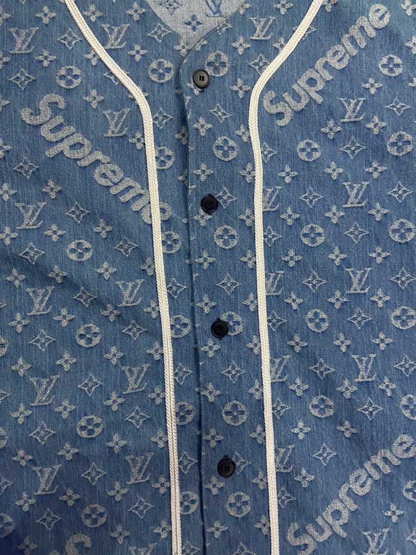 Louis Vuitton x Supreme baseball denim jersey, Luxury, Apparel on