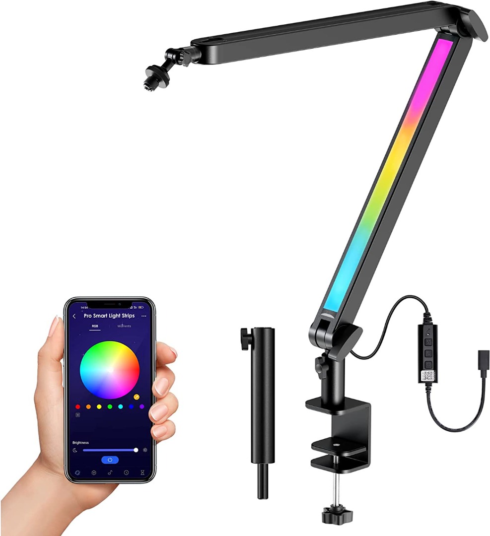 Mic Boom Arm with RGB Light for Shure SM7B, Hyperx Quadcast s, Blue