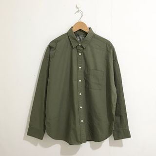 MUJI Olive Green 100% Cotton Poplin Buttondown Longsleeves Shirt Jacket #listmarch