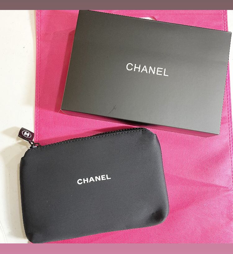 NEW Chanel black or white neoprene makeup pouch travel