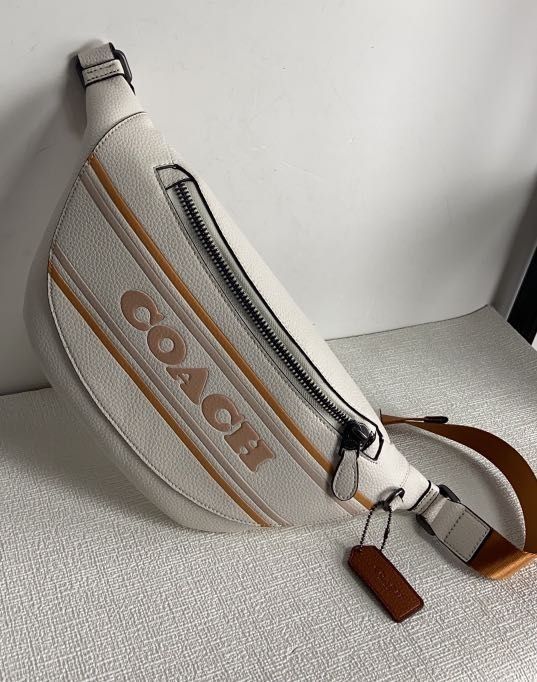 New Coach Original White Warren Belt Bag With Coach Stripe Belt Chest Waist Bags For Men Come with Complete Set Suitable for Gift