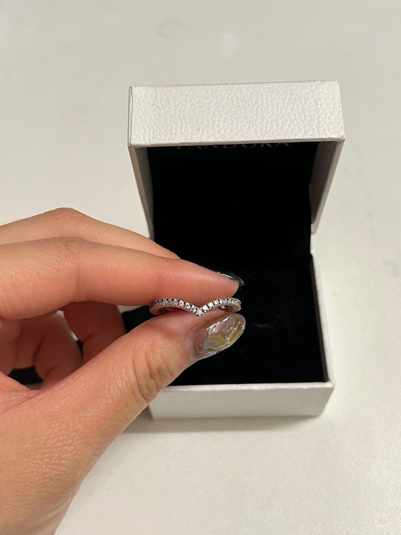 Pandora Sparkling Wishbone Silver Ring Size 50