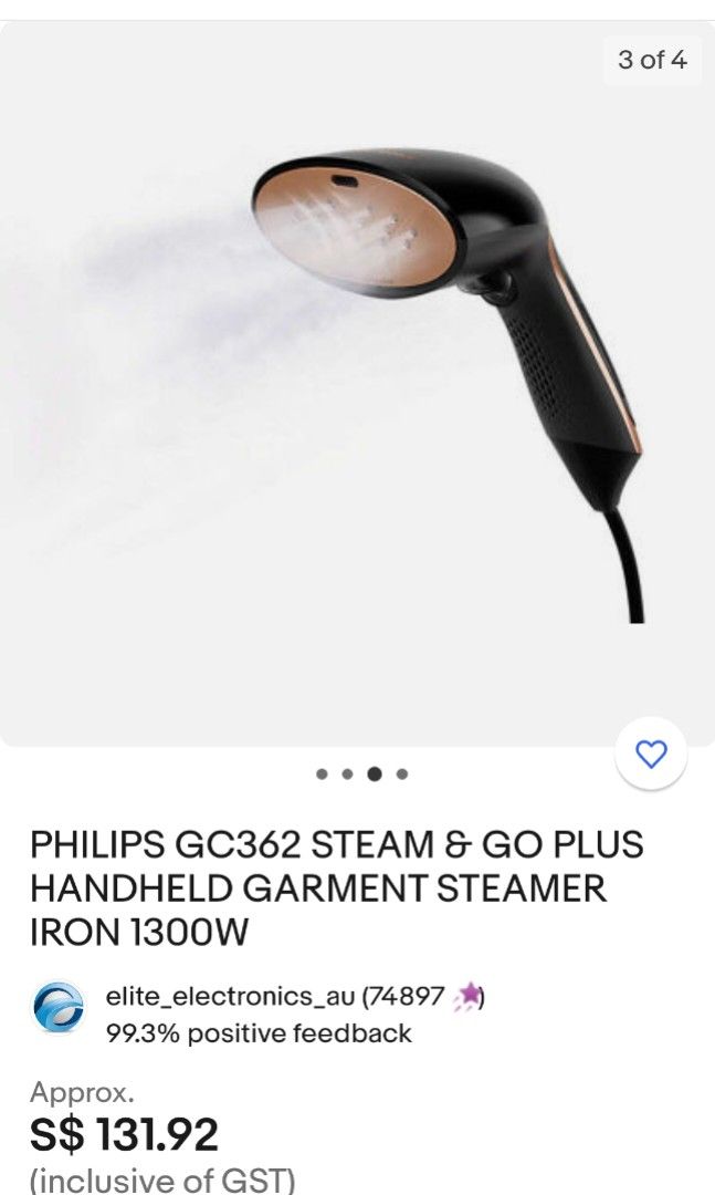 PHILIPS GC362 STEAM & GO PLUS HANDHELD GARMENT STEAMER IRON 1300W, TV