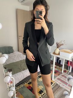 Premium long blazer two tone stik balik grey black abu hitam import korea brand VOV / luaran outer blazer korean import slimfit daily casual outfit panjang premium furing