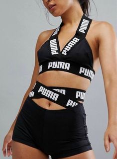 Puma Exclusive Activewear Crop Sport Bra Top Logo Shorts UK 10