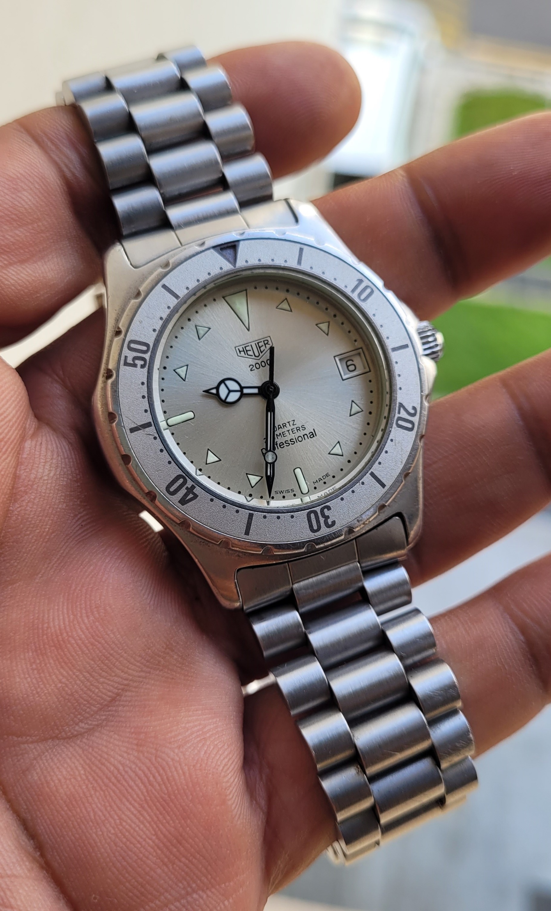 Rare Heuer 2000 Quartz Silver Dial and Bezel 972.006 Mens Size
