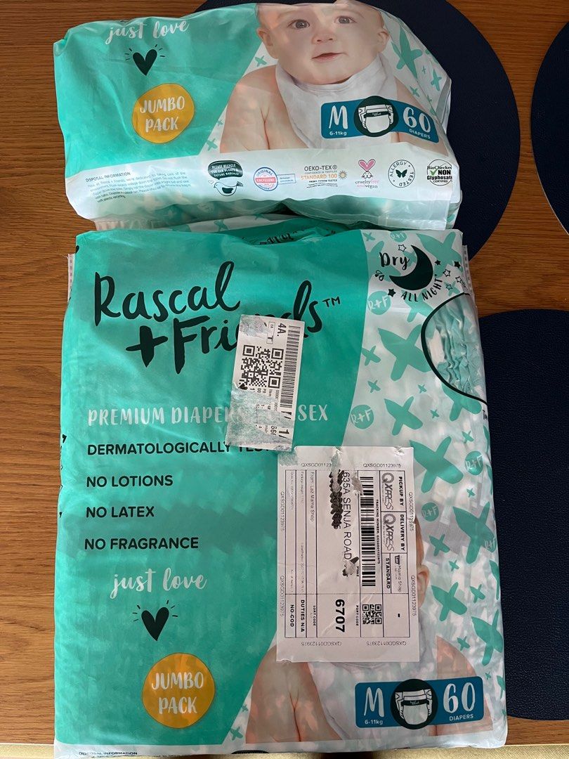 Rascal + Friends Tape Diaper M size Opened 1 pack 60 diapers, Babies