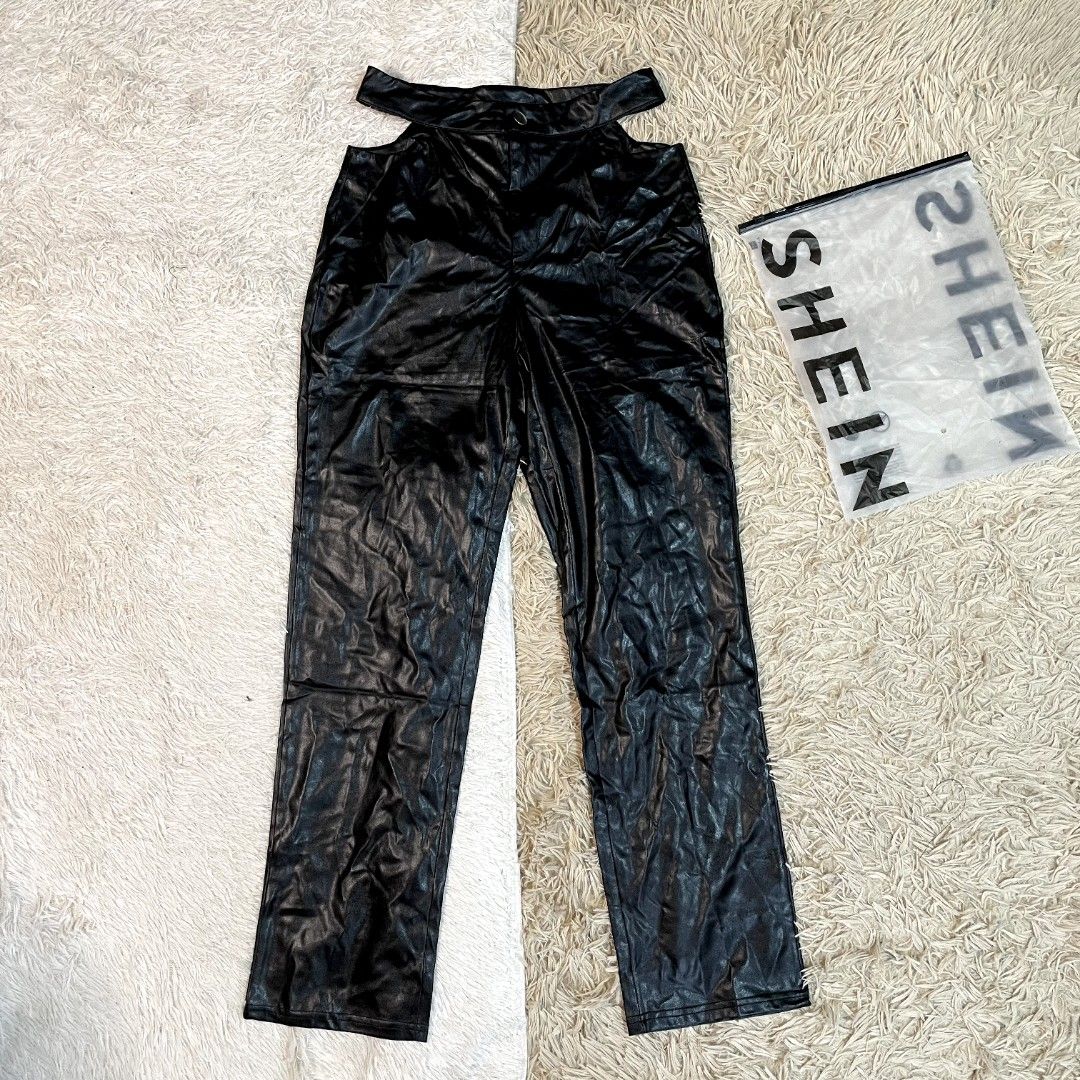 Hollister faux leather flare pants •Black leather, - Depop