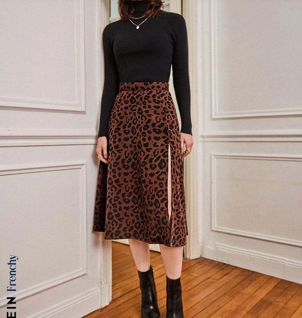 Animal print midi split skirt cheap
