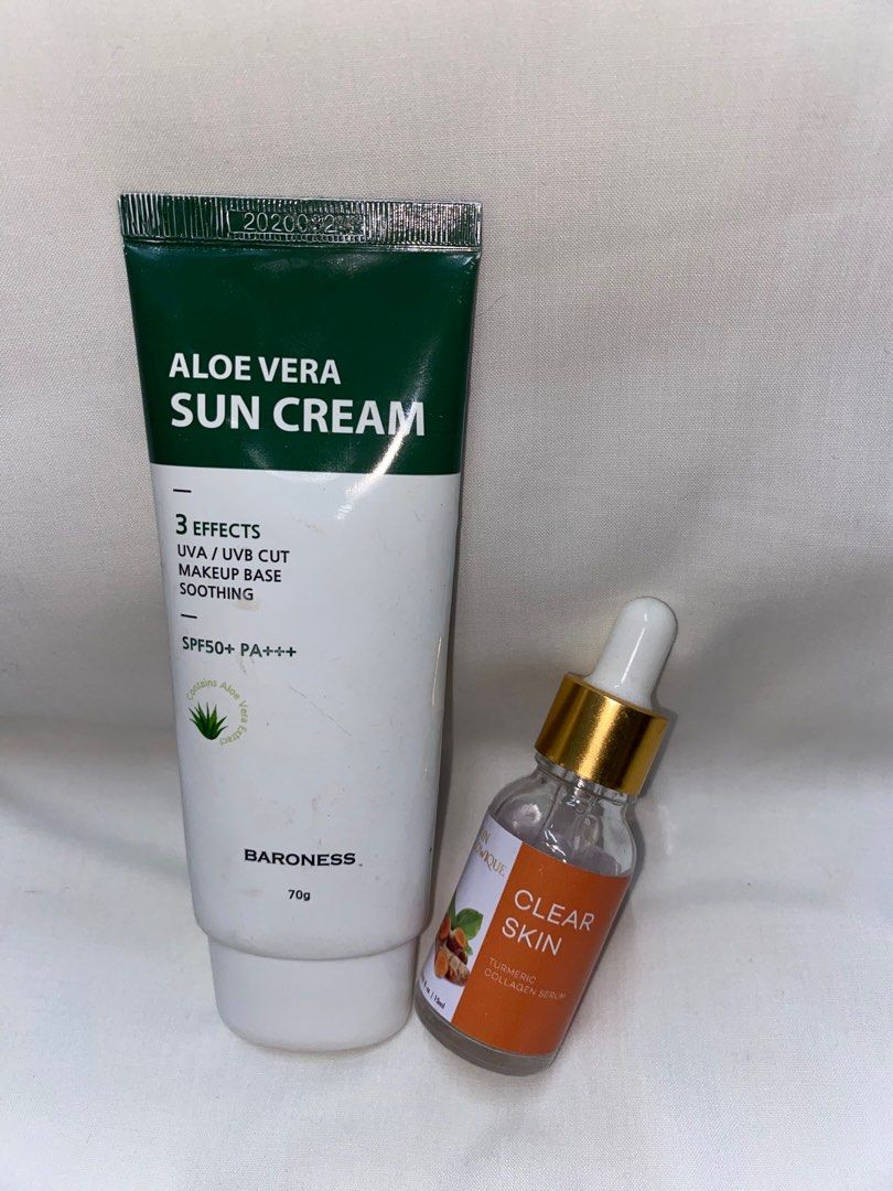 Skincare Bundle (Category: Face Care) located in Quezon City. Submitted by angelncl__ (Listing ID 1219202762, Image 1). Description: Get this bundle Baroness Sunscreen 50% used and turmeric collagen serum 80% pa yung remaining..