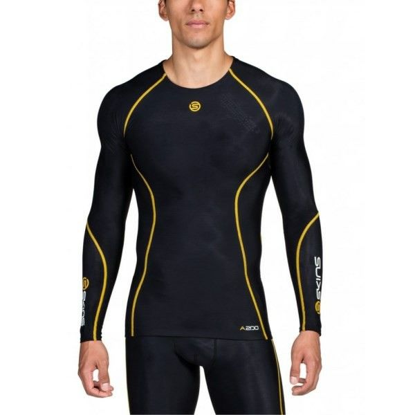 SKINS A200 Long Sleeve Compression Top - Youth - Black/Yellow