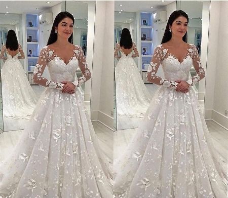SLASH PRICE Wedding Bride White Sexy V neck Backless Lace Elegant