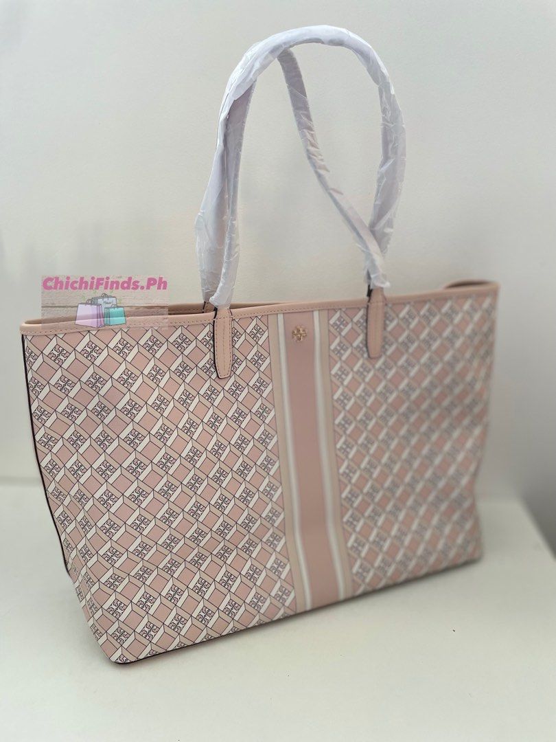 Tory Burch Geo Logo Stripe Mini Top Zip Tote Dusted Blush