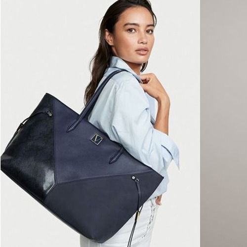 Victoria s Secret Carryall Tote Black Lily and Midnight Blue Women s Fashion Bags Wallets Tote Bags on Carousell