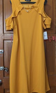 Cold shoulder Ruffled sleeves dress in mustard yellow