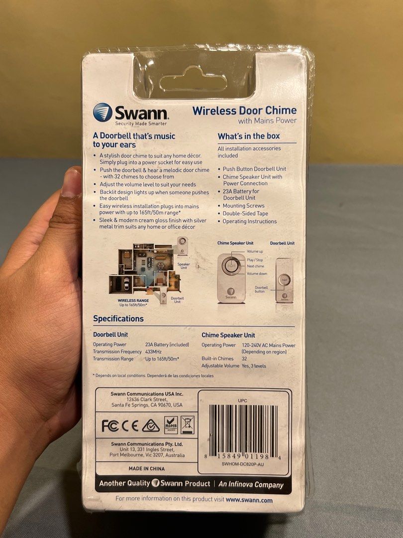 Wireless Door Chime (Category: Peephole Viewers & Doorbells) located in Quezon City. Submitted by lucas_luxuries (Listing ID 1219329911, Image 3). Description: Product Descriptions:- A stylish door chime to suit any home decor. Simply plug unto a power sockets for easy use.- Push the doorbell & hear a melodic door chime - with 32 chimes to choose from.- Adjust the volume level to suit your needs- Backlit design lights up when someones pushes the 