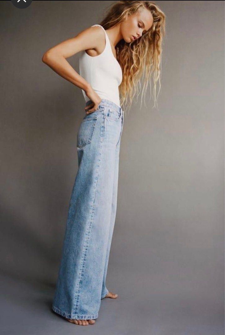 Zara wide leg denim jeans, Women's Fashion, Bottoms, Jeans