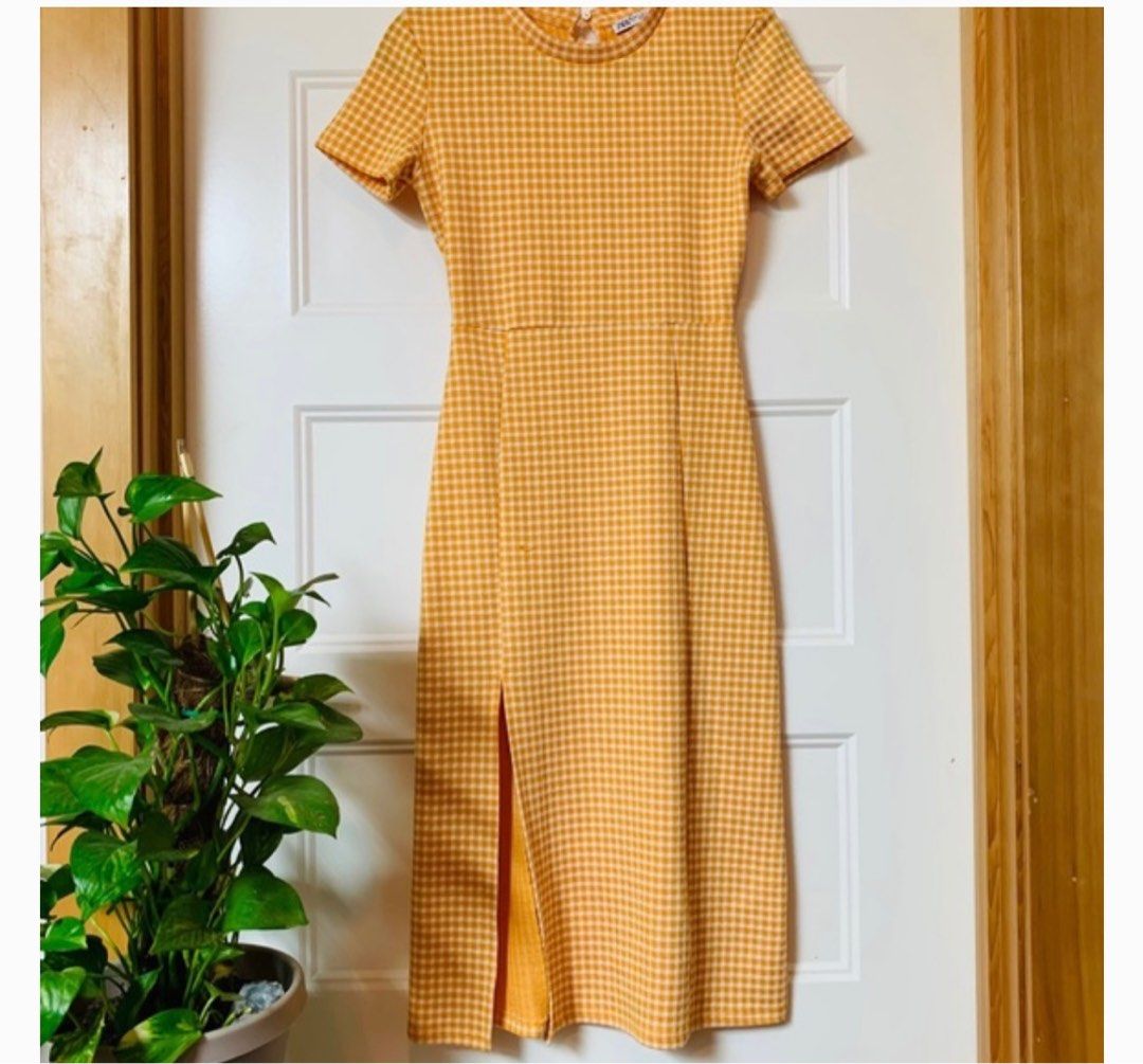 Zara yellow 2024 gingham dress