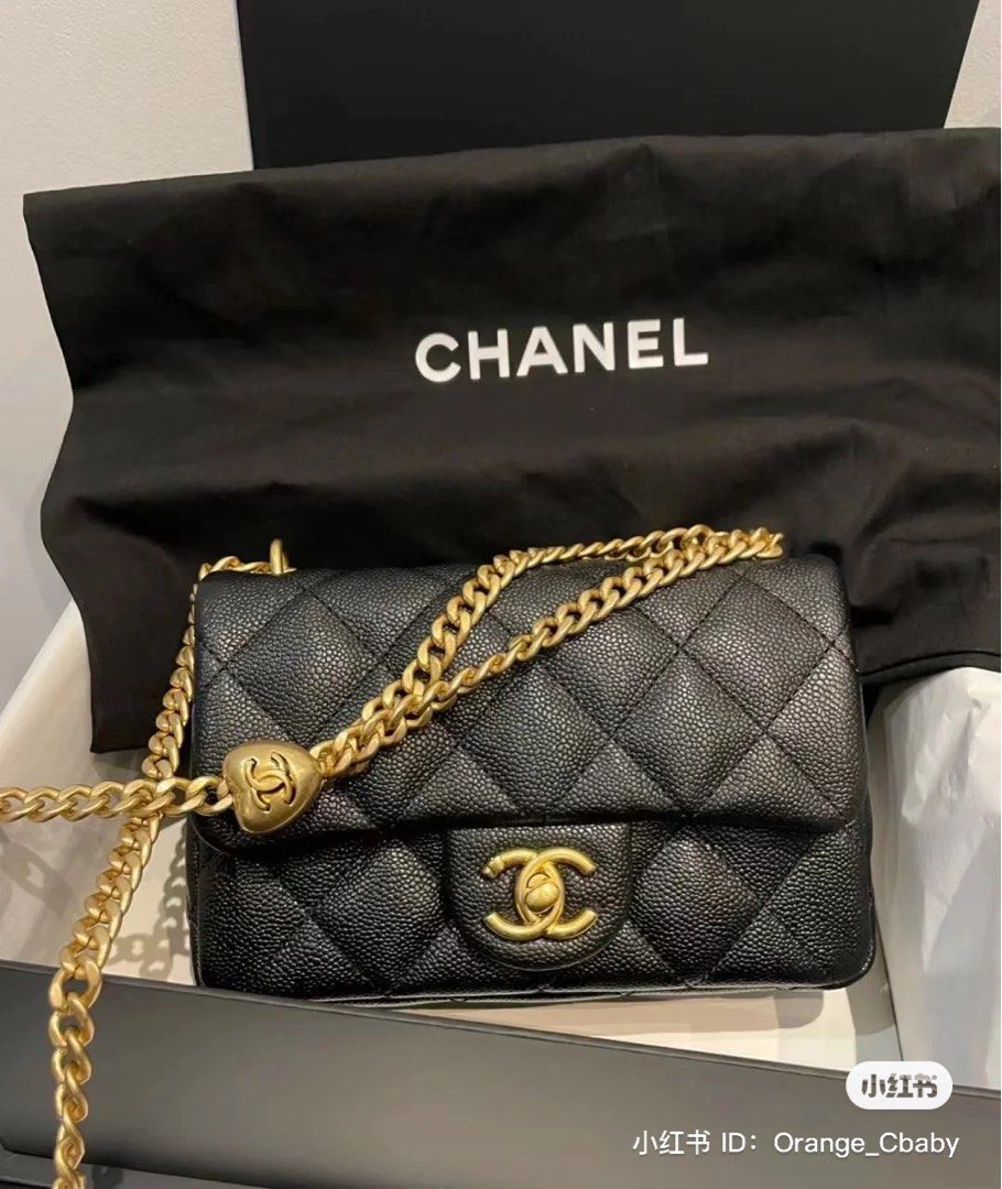23P Chanel Mini Caviar Black Flap Adjustable Heart - 19cm, Luxury, Bags &  Wallets on Carousell