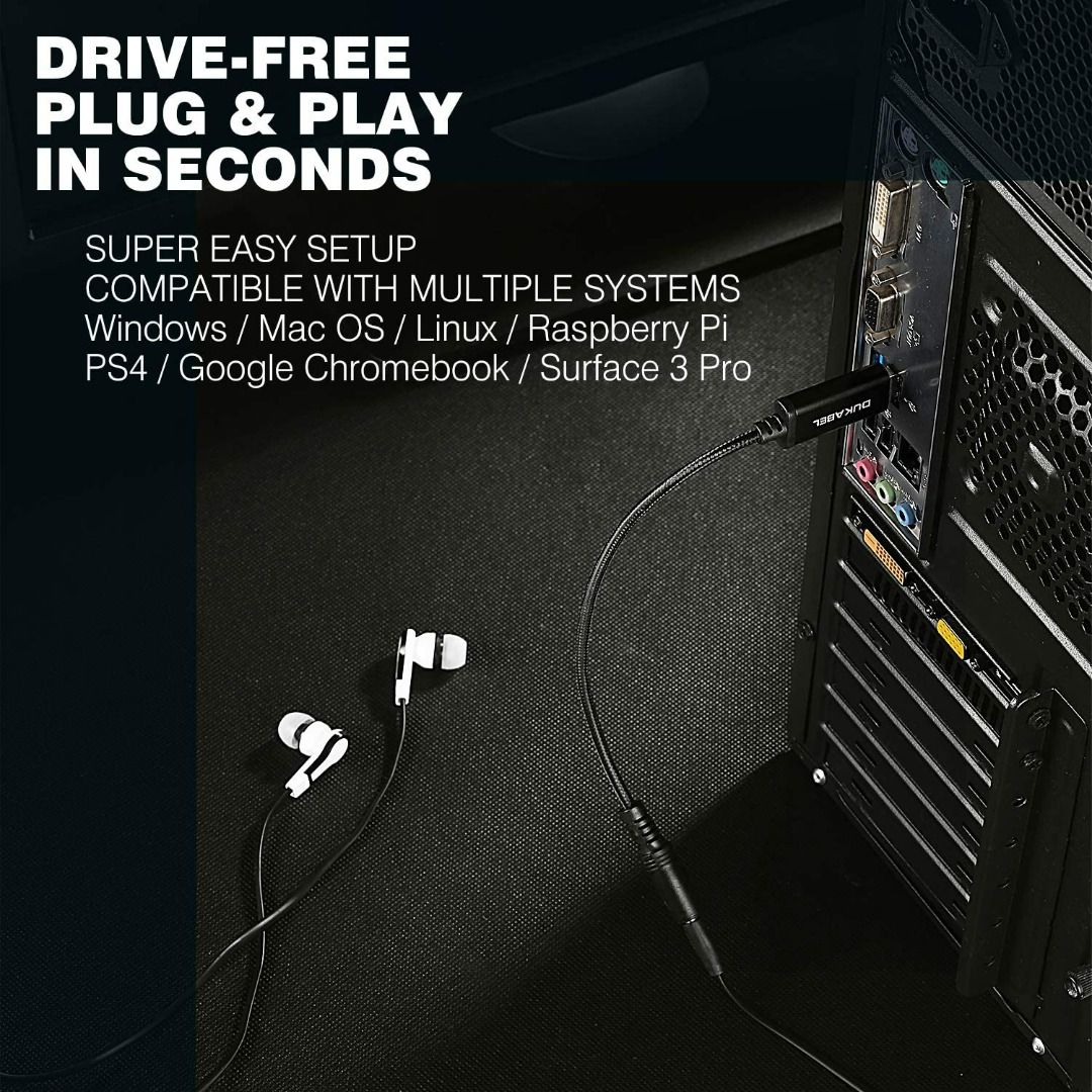 3202) DUKABEL USB to 3.5mm Jack Audio Adapter, USB to Aux Cable with 4