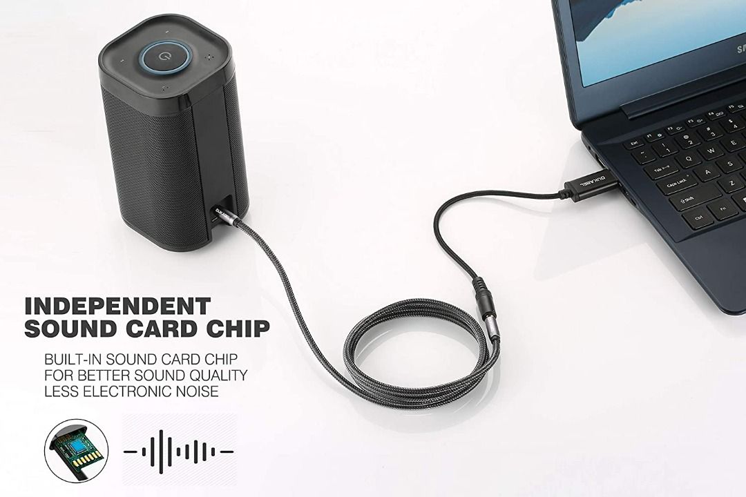 3202) DUKABEL USB to 3.5mm Jack Audio Adapter, USB to Aux Cable with 4