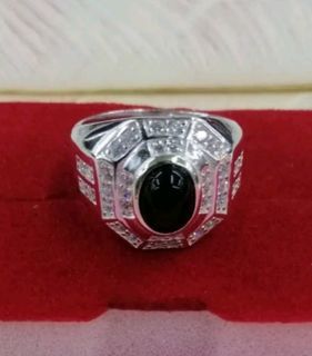 925 Oval Black Gem Men's Silver Ring
