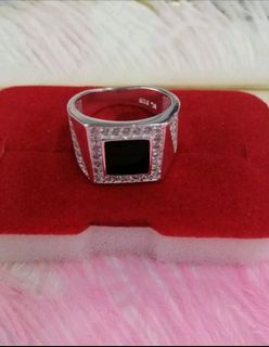 925 Square Black Gem Men's Ring