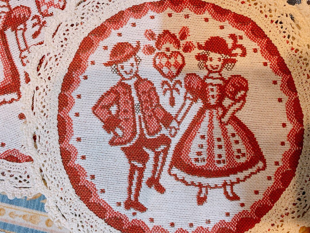 Australian round linen Crochet Table Mat, Coaster, Wall Decor (Category: Carpets, Mats & Flooring) located in Cavite. Submitted by dearvintageqcph (Listing ID 1219446112, Image 3). Description: 4 pcs available (2 red, 2 blue) 100 Pesos for each brand new diameter: 22 CM.