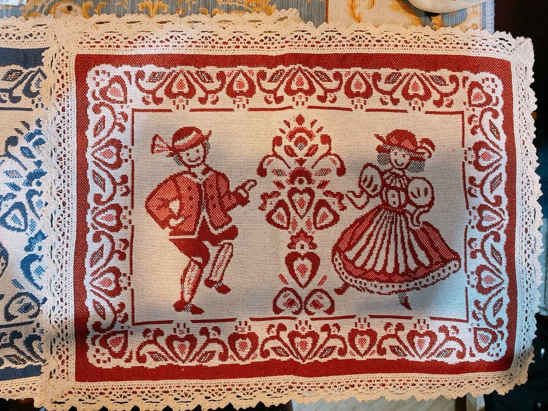 Australian rectangle linen Crochet Table Mat, Coaster, Wall Decor (Category: Carpets, Mats & Flooring) located in Cavite. Submitted by dearvintageqcph (Listing ID 1219448345, Image 2). Description: diameter: 42 CM 3 pcs available (2 blue, 1 red) brand new.