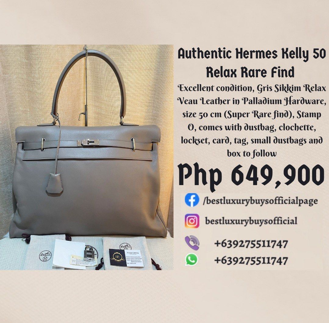 HERMES Gris Touterelle Gray Sikkim Leather KELLY 50 RELAX Travel Bag PHW