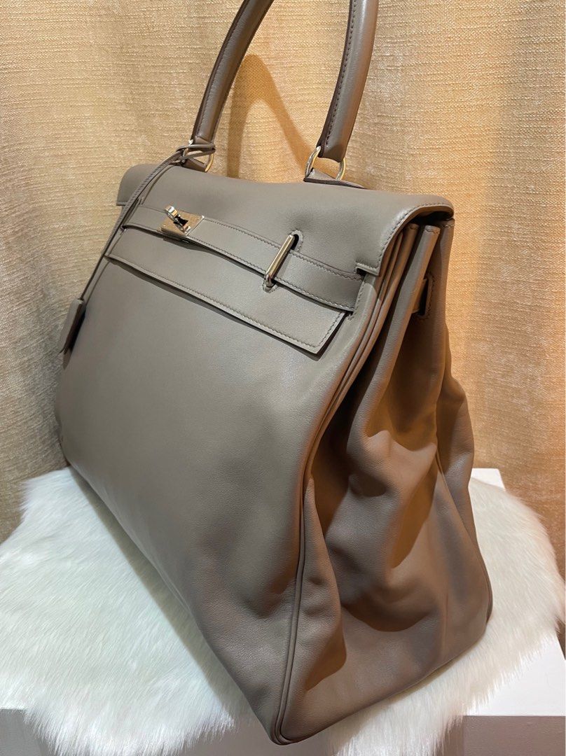 HERMES Gris Touterelle Gray Sikkim Leather KELLY 50 RELAX Travel