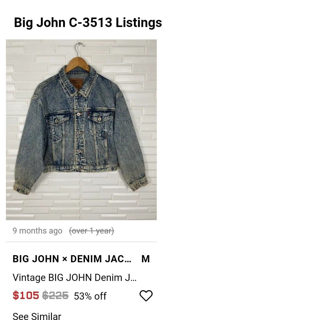 BIG JOHN C-3513 vintage denim jacket size M fit L, made in japan