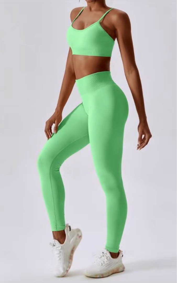lime green gym set (bra + pants), Women's Fashion, Activewear on Carousell