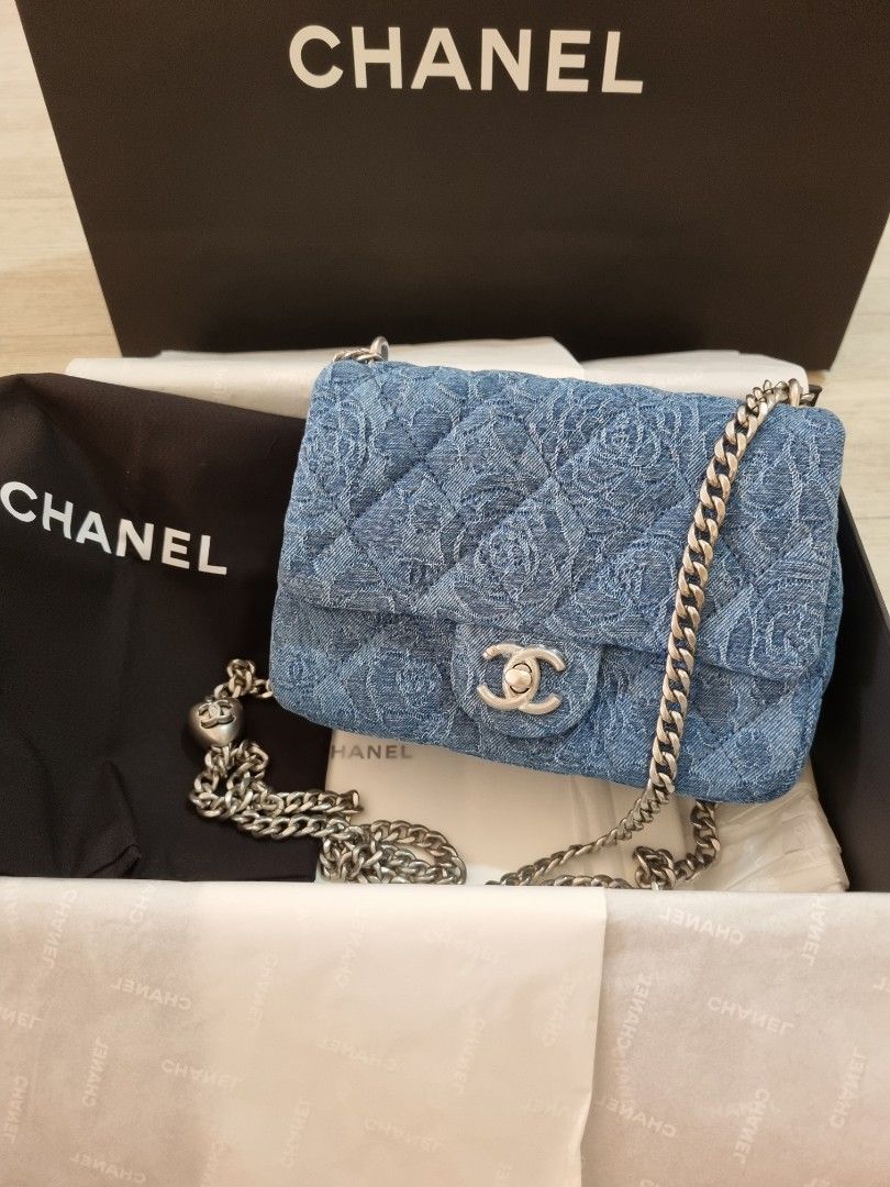 Chanel denim camellia flap bag shop
