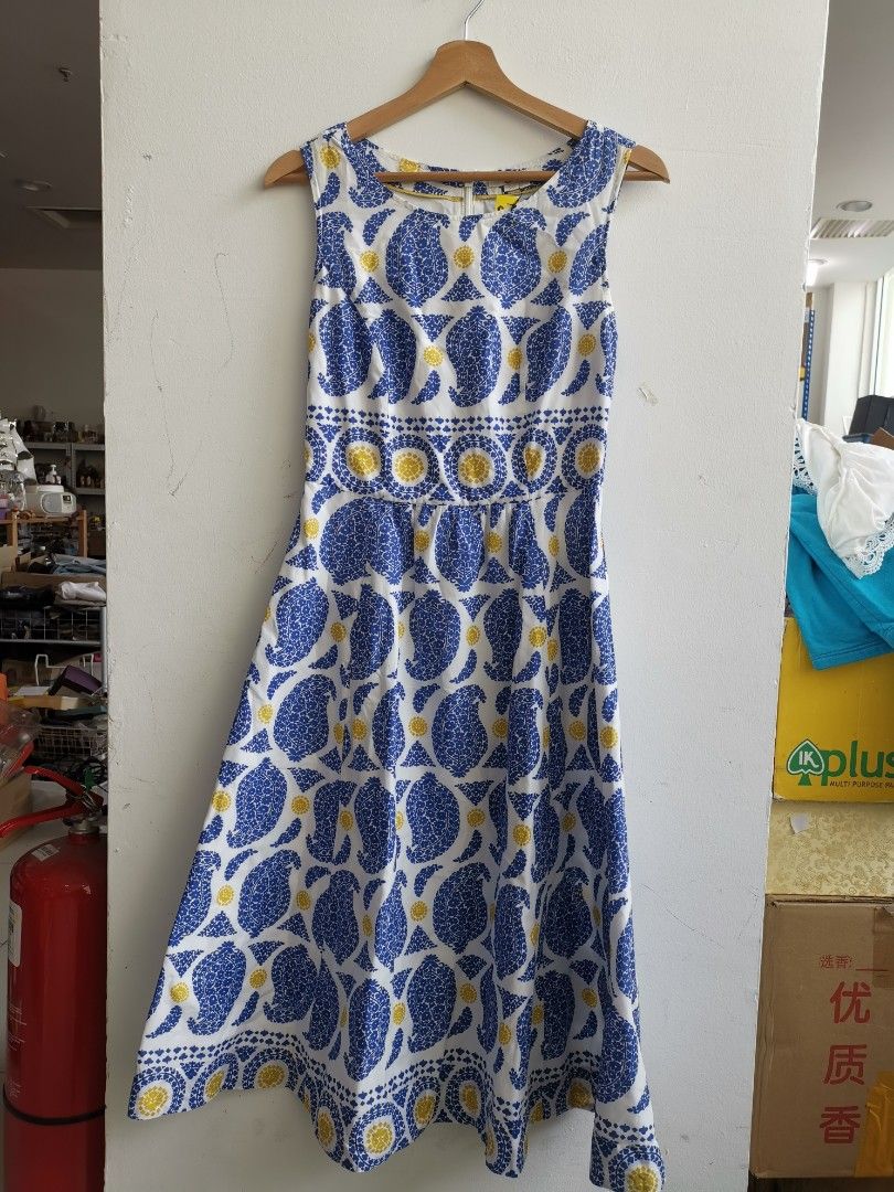 BODEN Women Fashion Sleeveless Blue White Floral Design Maxi Dress