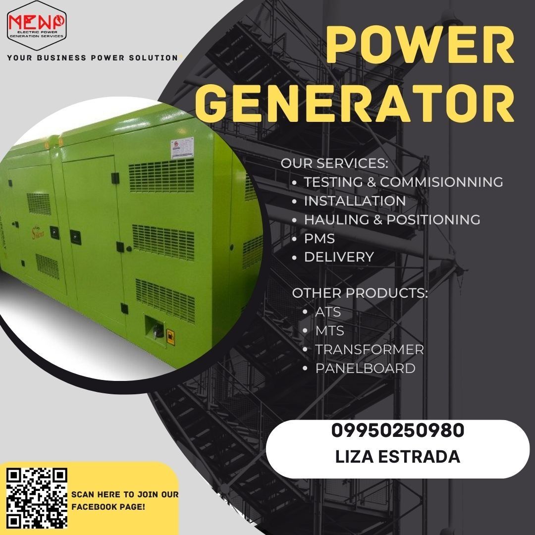 BRAND NEW GENERATOR FOR SALE (Category: Construction Tools & Equipment) located in Rizal. Submitted by ljsoriano015056 (Listing ID 1219415320, Image 1). Description: ‼️‼️ BRAND NEW GENERATORS FOR SALE ‼️‼️ ✅from15kva-3000kva ✅ENGINE: CUMMINS , ISUZU ,YUCHAI, & BLACKSTONE ...WE ALSO LOOKING FOR FREELANCE AGENT, DEALERS AND CONTRACTOR.. ...we can supply you a quality and affordable electric power supply... We also have: ✅Manual Transfer Switch (MTS