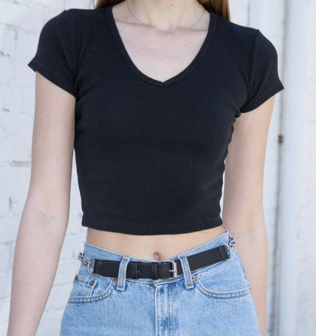 brandy melville bm blue v notch ashlyn top, Women's Fashion, Tops, Shirts  on Carousell