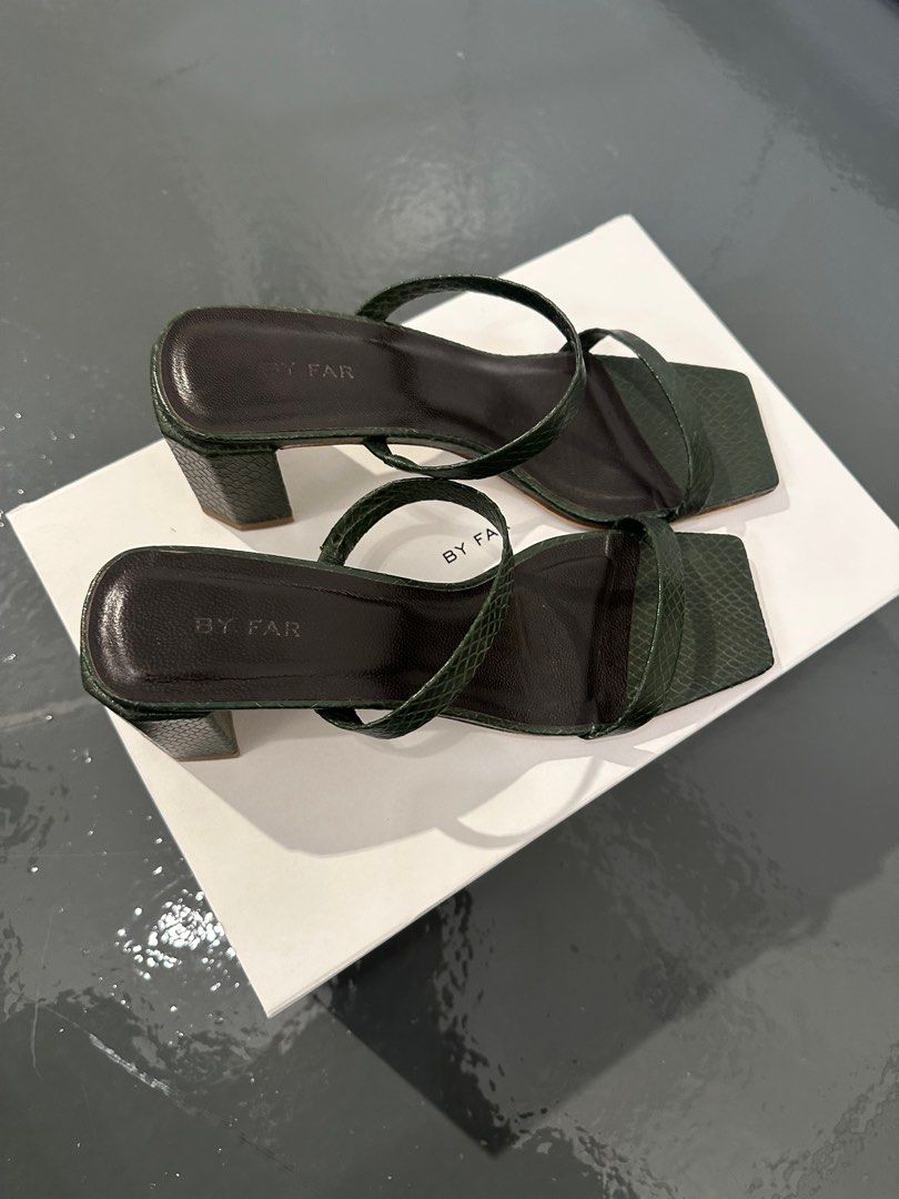 By Far Tanya Emerald leather mules
