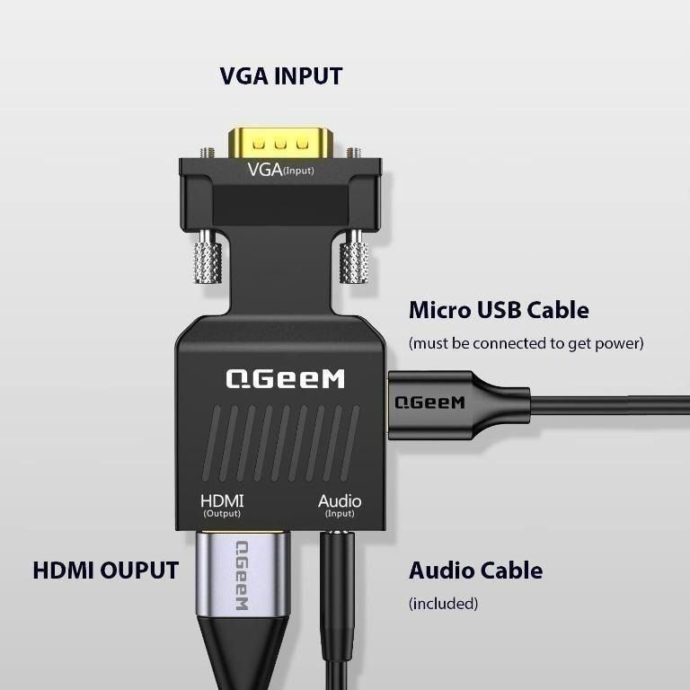 [C1565] VGA to HDMI Adapter, QGeeM VGA to HDMI Adapter with Audio/1080p