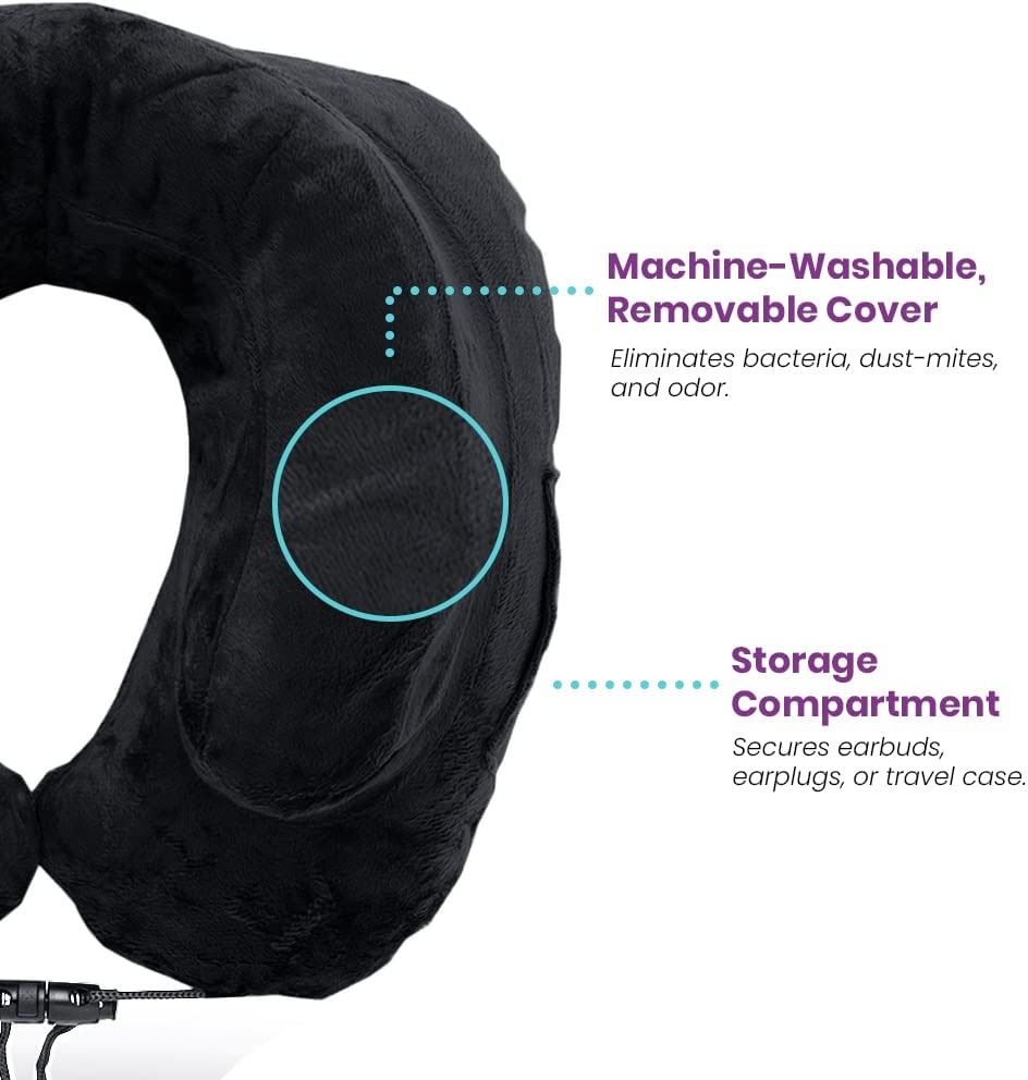 Cabeau Air Evolution Inflatable Travel Pillow with Case Airplane Pillow for Easy Storage Washable Velour Cover 360 Degree Neck and Chin Support Midnight Black Hobbies Toys Travel Travel Essentials Acc...