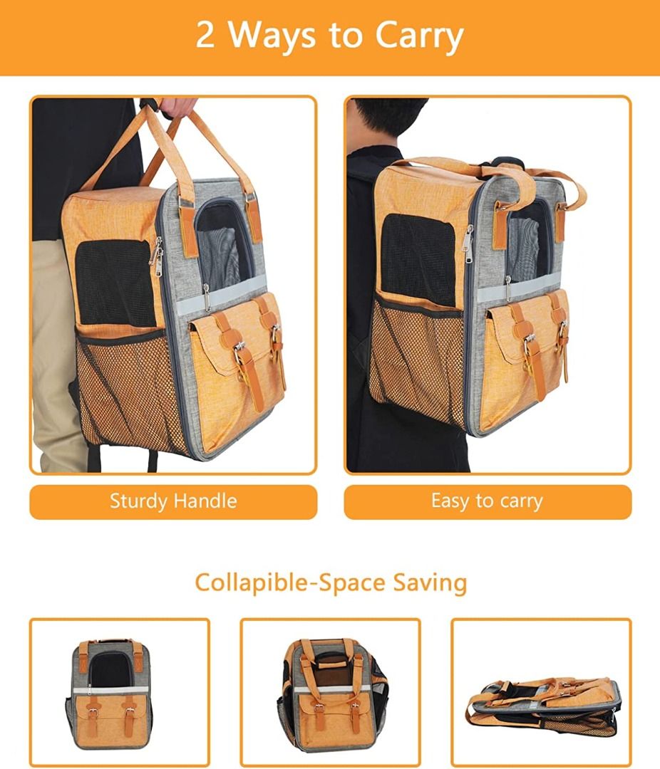 Bierpoer Cat Backpack Expandable Pet Carrier For Small Dogs Medium Cats Fit Up To 22 Lbs, Dog Backpack, Extendable Foldable Puppy Kitty Carrier For Travel, Hiking,Beige