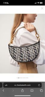 Charles & Keith Dancer Tweed Crescent Crossbody Bag