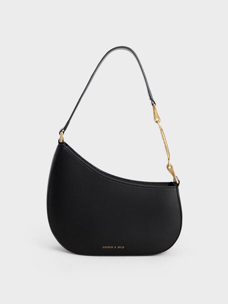 (CHARLES AND KEITH) Black Asymmetrical Shoulder Bag, Women's Fashion ...