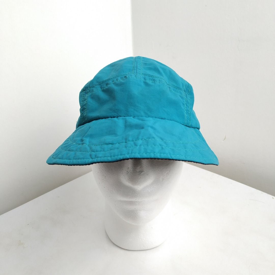 COLUMBIA PFG VINTAGE MADE IN USA 5 PANEL NYLON ADJUSTABLE ADULT SIZE BLUE  GREEN FISHING GEAR OUTDOOR DEEP SEA