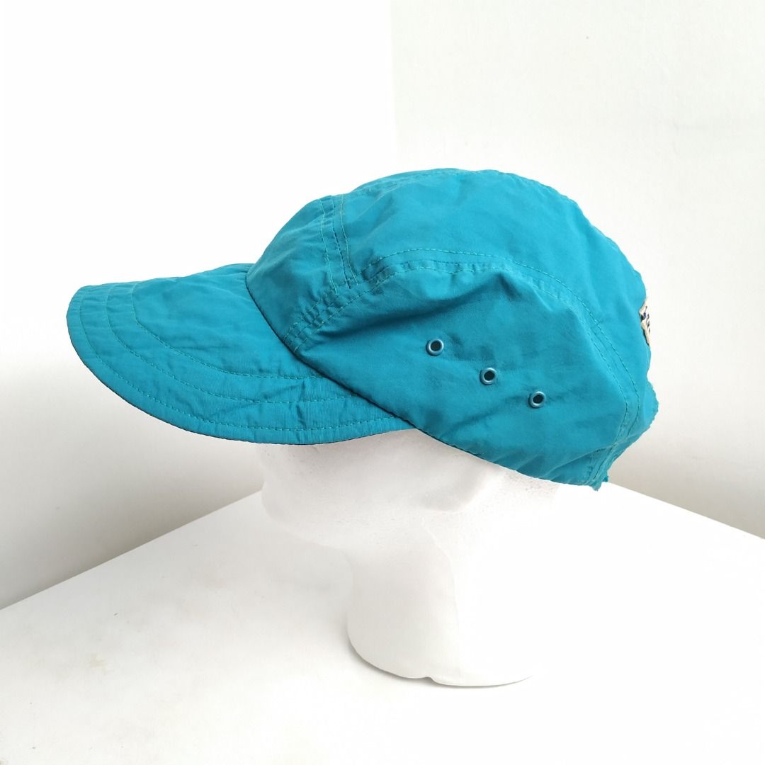 COLUMBIA PFG VINTAGE MADE IN USA 5 PANEL NYLON ADJUSTABLE ADULT SIZE BLUE  GREEN FISHING GEAR OUTDOOR DEEP SEA