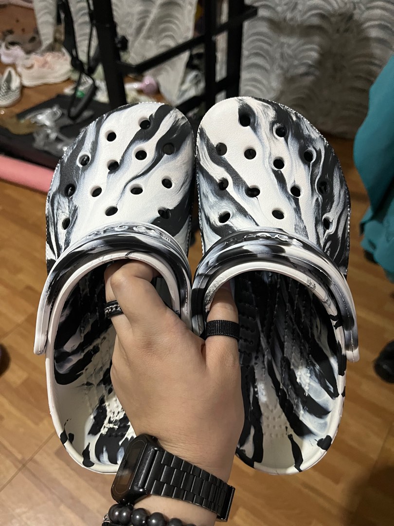 Black and white marbled crocs clearance